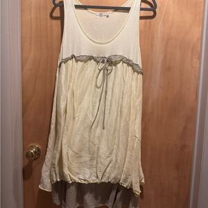 Light Yellow Tiered Tank Dress with Tie Detail